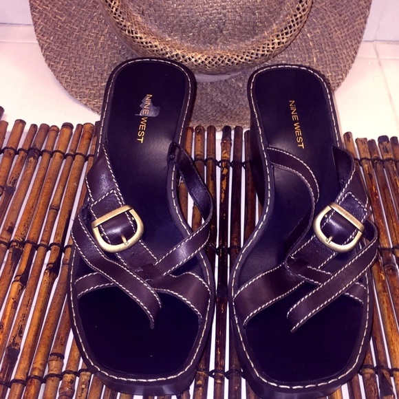 Nine West Brown/Black Wedge Sandals - NWOT - Picture 2 of 5